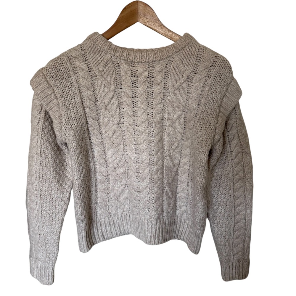 Blu Pepper Cable Knit Sweater Womens Small Oatmeal Excellent Ruffle Shoulder